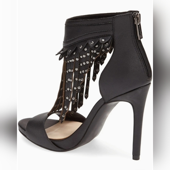 Jessica Simpson Reiko Studded Fringe Platform Heels Sandal Leather Black Sz 8.5 - Picture 9 of 13